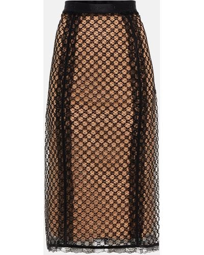 Gucci GG Mesh Lace-trimmed Pencil Skirt - Brown