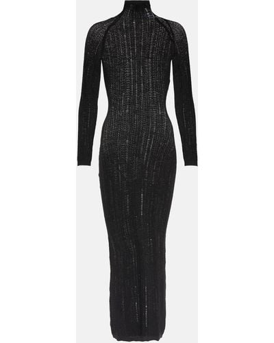 Alaïa Distressed Wool-blend Midi Dress - Black
