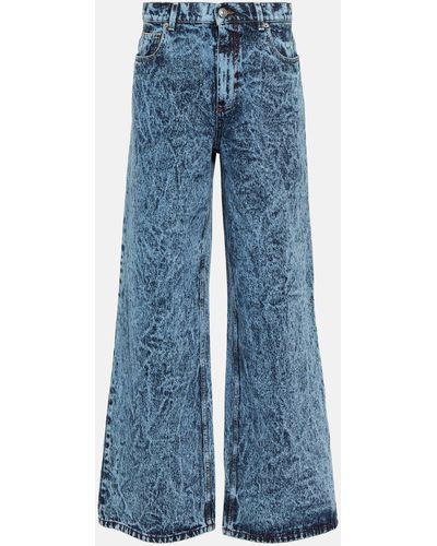 MARNI Frayed two-tone low-rise wide-leg jeans