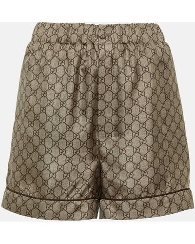 Gucci GG Printed Silk Twill Shorts - Natural