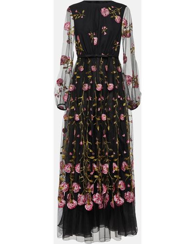 Giambattista Valli Sheer Floral Maxi Dress - Black