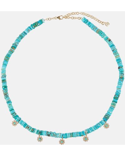 Sydney Evan Daisy 14kt Gold Beaded Necklace With Diamonds - Blue