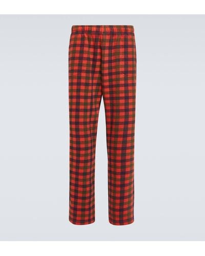 ERL Checked Cotton Straight Pants - Red