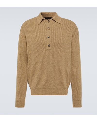 Loro Piana Ribbed-knit Cashmere Polo Sweater - Natural