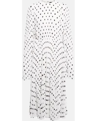 Balenciaga Polka-dot Pleated Crepe Midi Dress - White