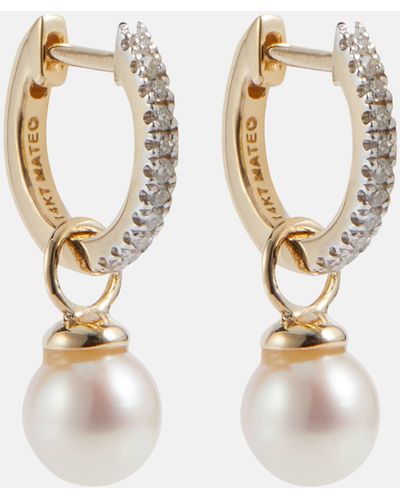 Mateo 14kt Gold Earrings With Diamonds And Detachable Pearls - White