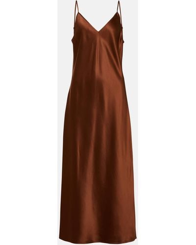 JOSEPH Clea Silk Satin Midi Dress - Brown