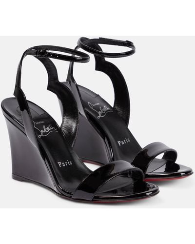 Christian Louboutin Patent Leather Wedge Sandals - Black