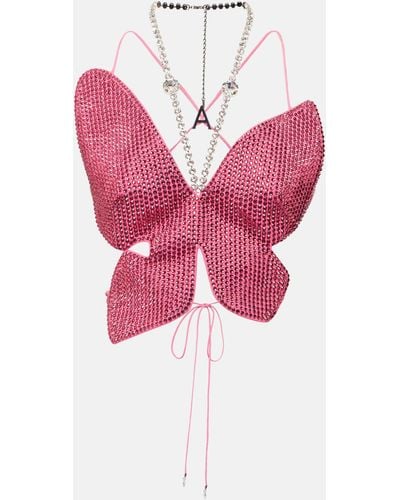 Area Crystal-embellished Butterfly Top - Pink