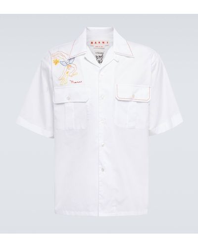 Marni Embroidered Cotton Bowling Shirt - White