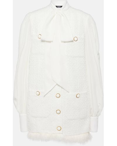 Balmain Bow-detail Cotton-blend Tweed Minidress - White