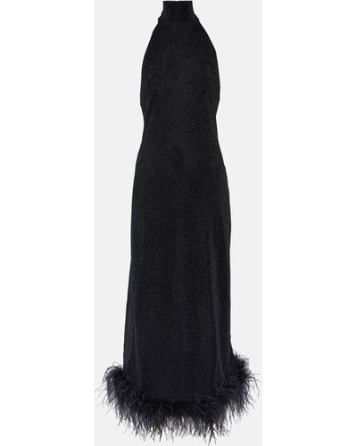 Oséree Lumiere Plumage Turtleneck Maxi Dress - Black