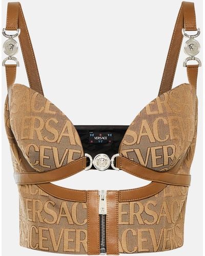 Versace Allover Leather-trimmed Bustier - Brown