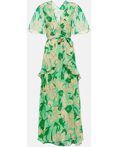 RIXO London Evie Floral Silk Midi Dress - Green