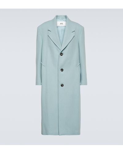 Ami Paris Oversized Wool-blend Gabardine Coat - Blue