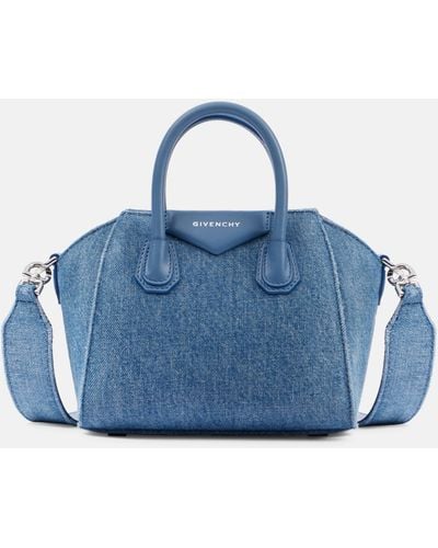 Givenchy Antigona Toy Leather-trimmed Denim Tote Bag - Blue