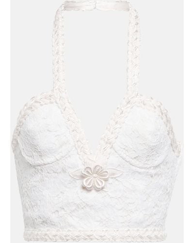 Alessandra Rich Lace Bustier Halter Top - White