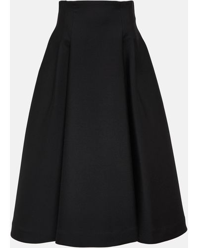 Bottega Veneta Pleated Wool Midi Skirt - Black