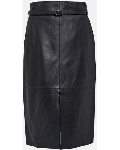 Yves Salomon Leather Midi Skirt - Black
