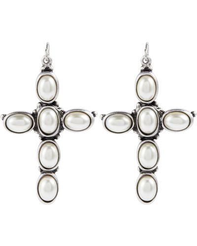 Saint Laurent Cross Earrings With Faux Pearls - White