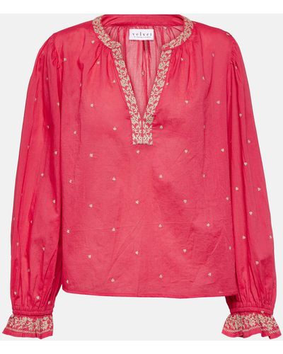 Velvet Ania Embroidered Cotton Top - Pink