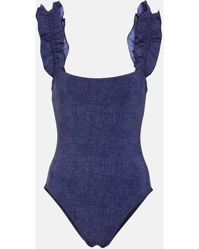 Karla Colletto Nori Ruffled Denim Swimsuit - Blue