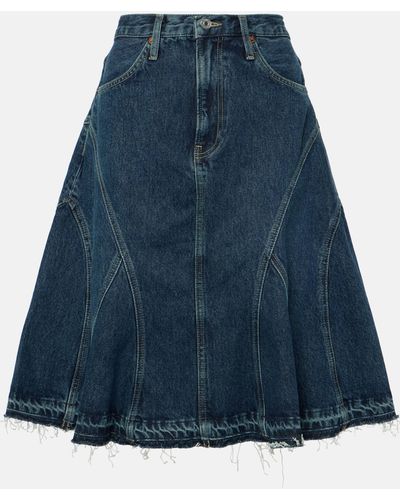 RE/DONE Pleated Denim Midi Skirt - Blue