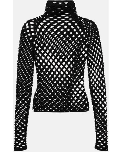 Alaïa Open-knit Turtleneck Top - Black