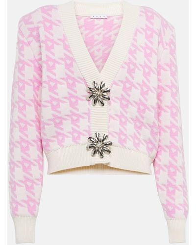 Area Checked Crop Cardigan - Pink