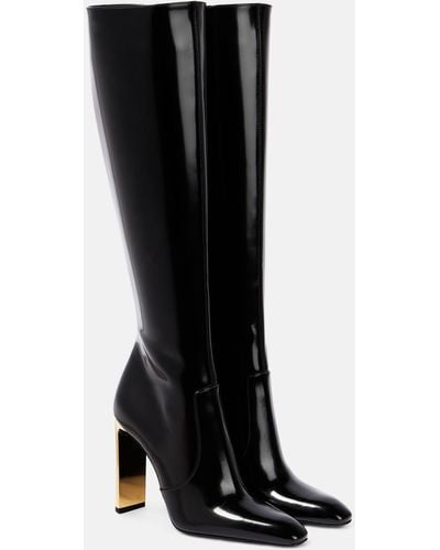 Saint Laurent Auteuil 105 Glazed Leather Knee-high Boots - Black