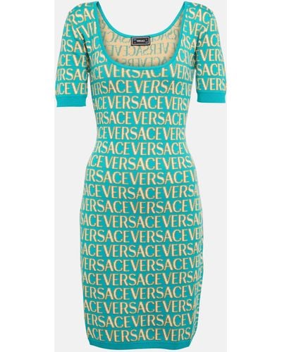 Versace Monogram Knit Mini Dress - Green