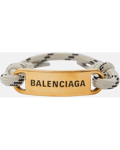Balenciaga Engraved Logo-plate Rope Bracelet - Metallic
