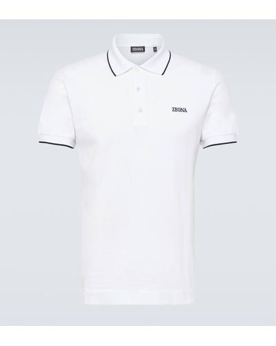 Zegna Logo Cotton Blend Polo Shirt - White