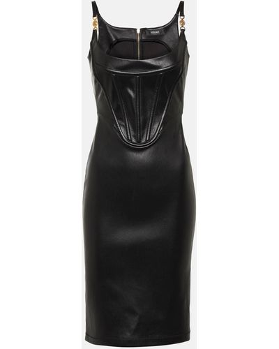 Versace Medusa '95 Corset Leather Midi Dress - Black