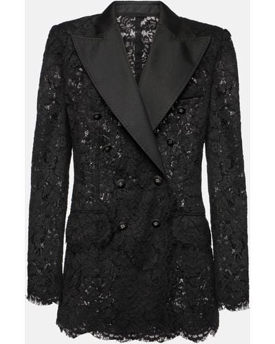 Dolce & Gabbana Floral Double-breasted Lace Blazer - Black