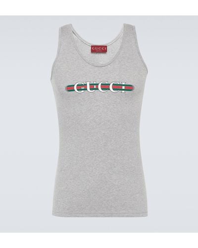 Gucci Logo Ribbed-knit Cotton Jersey Tank Top - Grey