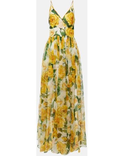 Dolce & Gabbana Floral Silk Chiffon Gown - Metallic