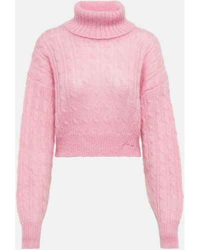 Ganni Cable-knit Turtleneck Mohair-blend Sweater - Pink