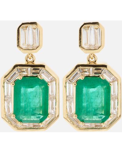 SHAY Halo 18kt Gold Drop Earrings With Emeralds And Diamonds - Green