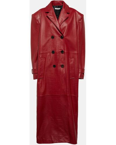 Alessandra Rich Oversized Croc-effect Leather Coat - Red