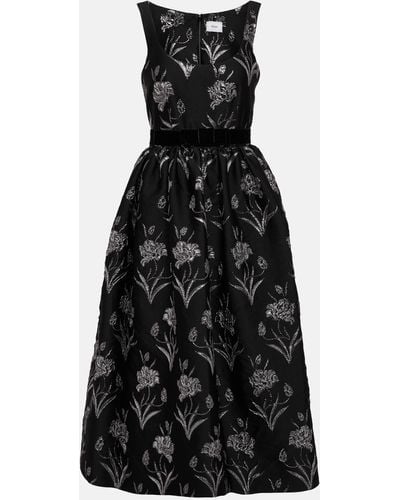 Erdem Velvet-trimmed Metallic Floral-jacquard Midi Dress - Black