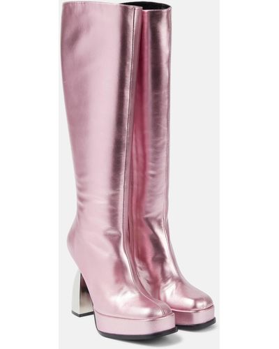 NODALETO Angel Metallic Leather Knee-high Boots - Pink