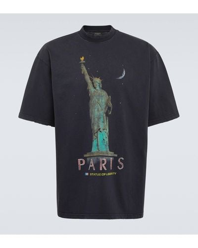 Balenciaga Paris Liberty Cotton Jersey T-shirt - Black