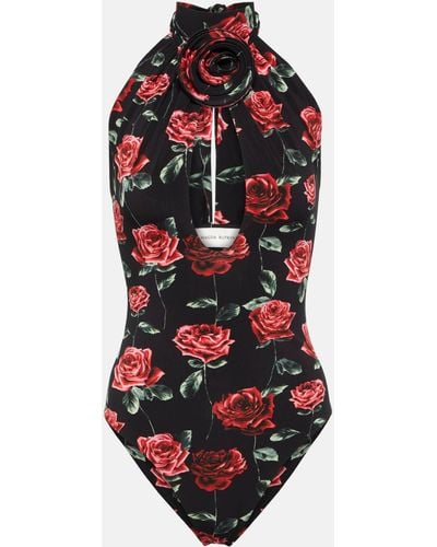 Magda Butrym Floral Cutout Jersey Bodysuit - Red