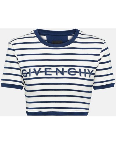 Givenchy Logo Striped Cotton Jersey Crop Top - Blue