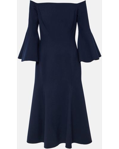 Oscar de la Renta Off-shoulder Wool-blend Midi Dress - Blue