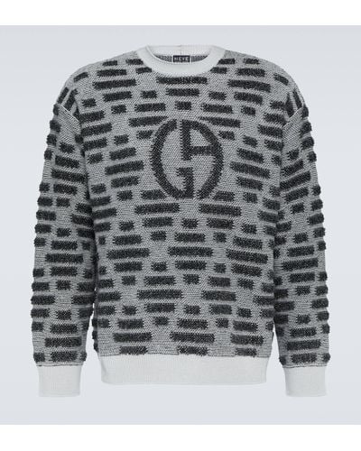 Giorgio Armani Logo Intarsia Virgin Wool Sweater - Grey