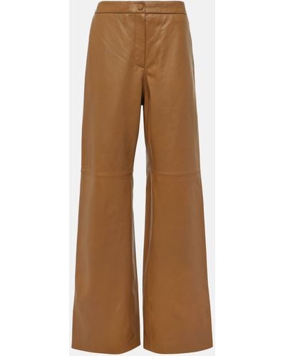 Yves Salomon High-rise Leather Wide-leg Pants - Brown