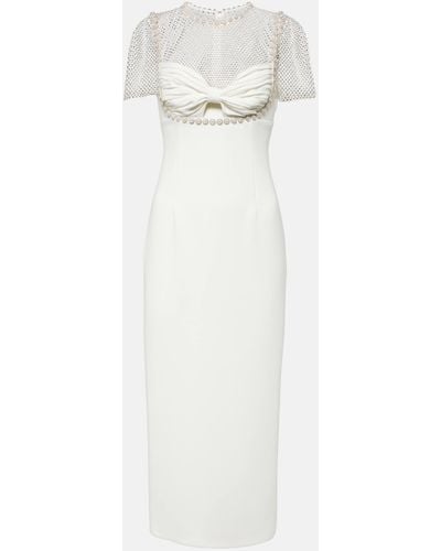 Self-Portrait Bridal Embellished Crepe Midi Dress - White