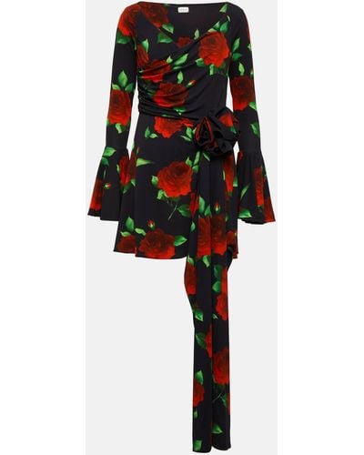 Magda Butrym Off-the-shoulder Appliquéd Floral-print Stretch-crepe Mini Dress - Black